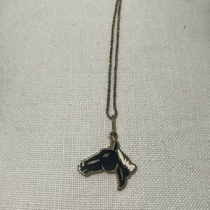 Vintage 50s horse rodeo western black necklace pendant eclectic unique
